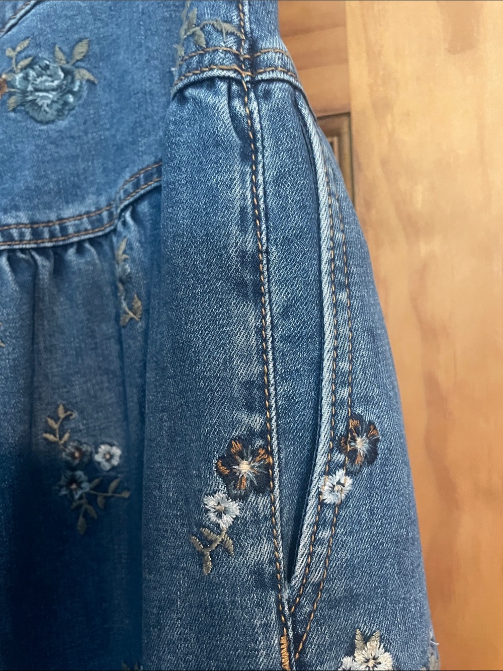 DRIFTWOOD Blue Embroidered Tiered Denim Maxi Skirt - Picture 6 of 10